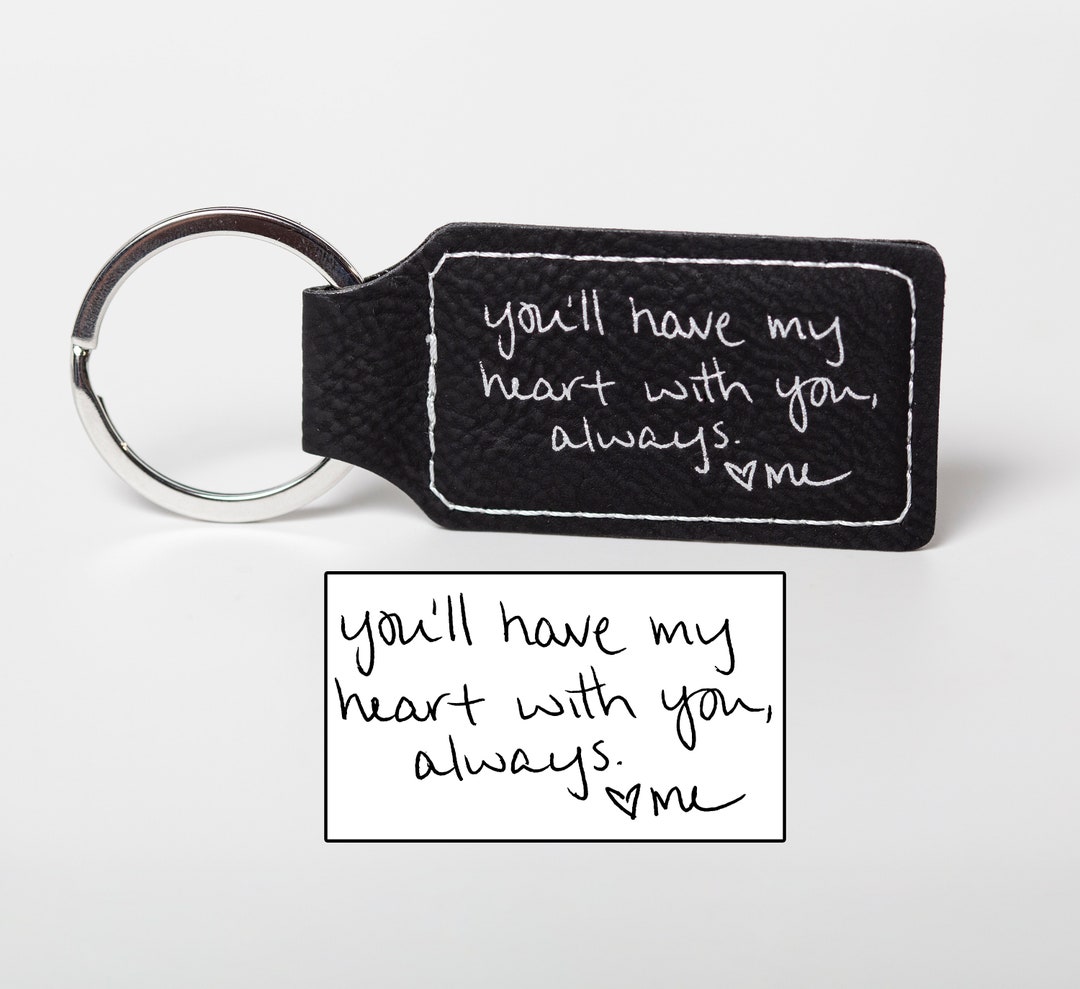 Personalized Leatherette Handwriting Keychain, Memorial Keychain, Vegan ...
