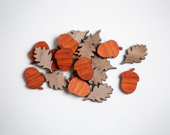 Wood Oak Leaf and Acorn Table Scatter, Thanksgiving or Autumn Wedding Place Setting Confetti