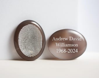 Natural Agate Fingerprint Worry Stone, Personalized Memorial Pocket Token, 1.75 Inch Custom Engraved Crystal Thumbprint