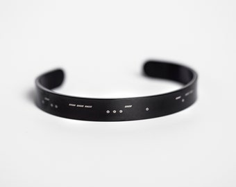 Engraved Morse Code Bracelet in Black Stainless Steel, Morse Code Jewelry, Personalized Secret Message Gift for Spouse, Partner, Friend