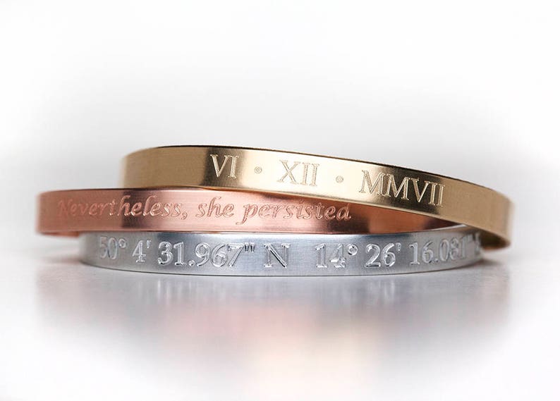 Personalized Engraved Cuff Bracelet in Copper, Aluminum, Brass, or Stainless Steel, Personalized Jewelry, Engraved Bracelet image 1