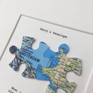 Long distance relationship gift for boyfriend or girlfriend TWO map unframed jigsaw puzzle map art image 3