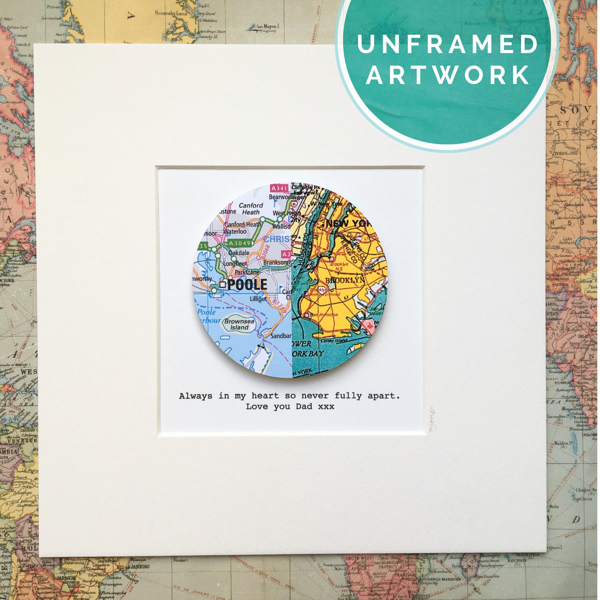 Custom Two Location Map Circle Artwork, Unframed - Etsy