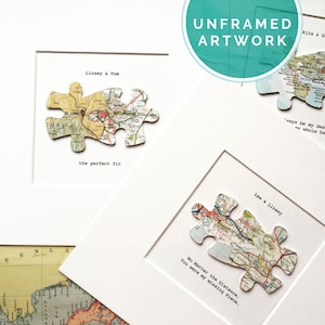 Fernbeziehung Geschenk für Freund oder Freundin - Puzzle Map Kunst ohne Rahmen