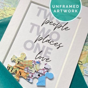 Beziehungsgeschenk LDR Paar, Fernfreund, Freundin. Zwei Personen, zwei Orte, eine Liebe Druck, Papierpuzzle ungerahmt Kunst.