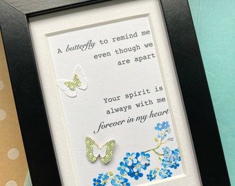 Sympathy gift with forget me nots and butterflies. 5x7 inch framed artwork - rainbow colour choice