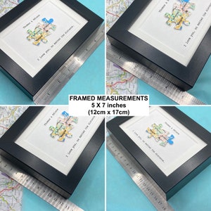 Framed TWO map jigsaw puzzle piece paper artwork. Long distance relationship gift for boyfriend or girlfriend. Gift for travel lover. image 8