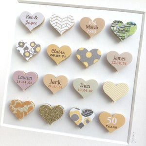 50th Wedding Anniversary gift for parents Golden wedding anniversary present unframed paper heart artwork. image 7