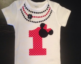 Minnie Mouse Birthday Bodysuit with necklace