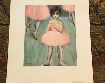 VINTAGE Walter Margaret Keane Big Eyes Lithograph Print Ballerina Girl 1960's + Free Print!