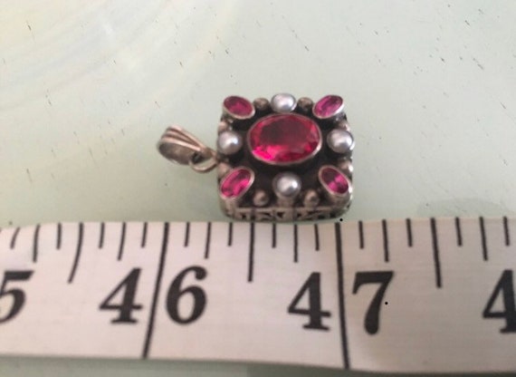 Sterling Silver Ornate Pendant Ruby Pearls - image 5