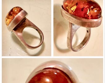 Einer Fehrn Danish Modernist BiG Tall Sterling Silver Amber Ring