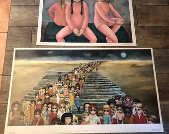 2 Vintage Margaret Walter Keane Ballet Lithograph  Prints Big Eyes Midcentury Midcentury Pop Art