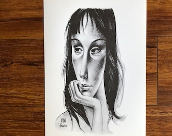 Margaret Keane Vintage 1960's Black/White Print "The Dreamer" Mod Big Eyes Midcentury Pop Art