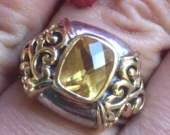 Designer 14k Sterling Silver Citrine Ornate Scroll Ring