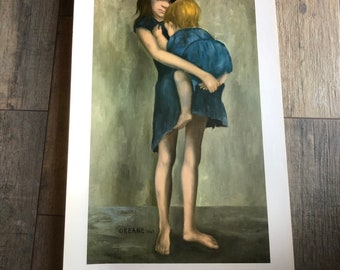 Margaret Walter KEANE Vintage Big Eyes Lithograph The Caretaker + Bonus Print