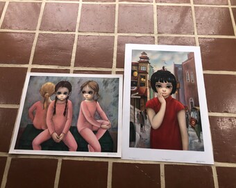 2 Margaret Walter Keane Large Prints Big Eyes Vintage 1960's Midcentury Pop Art Grant Ave and The Ballet Class