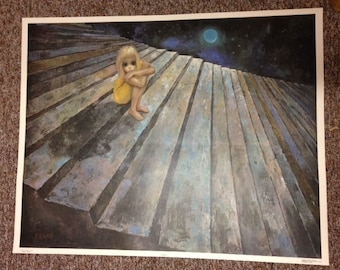 Walter Margaret Keane "ALONE" Big Eyes Kid Lithograph 1960's Vintage  + BONUS Keane Print!!! SALE