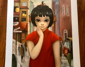 Walter Margaret Keane 60's Vintage Lithograph Print Grant Ave. Big Eyes Mid-Century Art SALE!