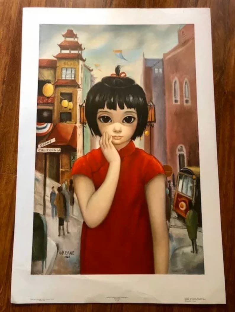 Walter Margaret Keane 60's Vintage Lithograph Print Grant Ave. Big Eyes