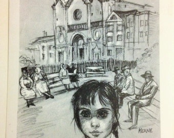 Vintage Margaret Walter Keane Print WASHINGTON SQUARE 1960's Big Eyes Retro Art