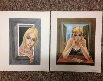 2 Vintage Margaret Keane Lithograph Prints BIG EYES Instant Collection + BONUS