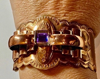Vintage Retro Copper Cuff Bracelet Purple Accent