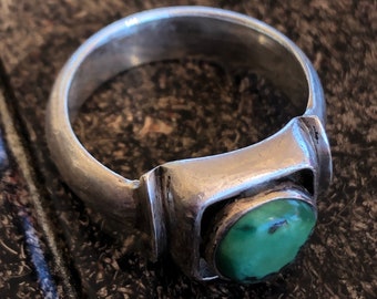 Vintage Midcentury Modernist Sterling Turquoise Ring 8