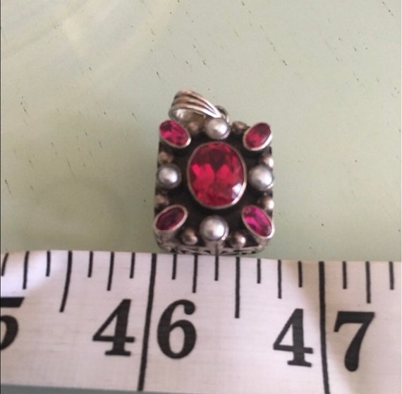 Sterling Silver Ornate Pendant Ruby Pearls - image 4