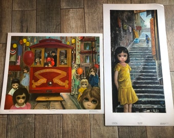 2 Margaret Walter Keane Lithograph Prints Big Eyes 1960’s Midcentury Pop Art