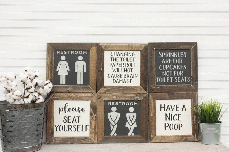 Farmhouse Bathroom Wall Decor Framed Urgent Restroom Sign Etsy