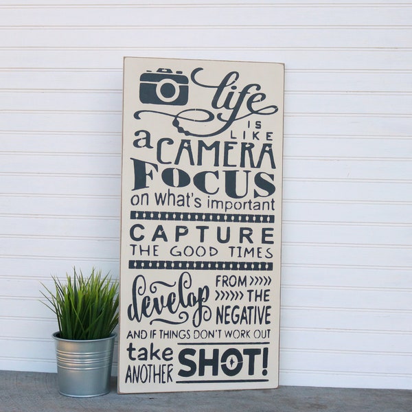 Life is Like a Camera, Photographer Gift Wood Sign, Inspirational Wall Decor, Christmas Gift Idea
