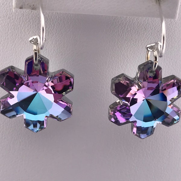 Snowflake earrings: vintage Swarovski vitrail light crystal snowflakes