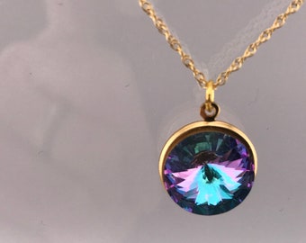 Swarovski crystal necklace: vitrail light rivoli pendant on a gold filled  gossamer chain