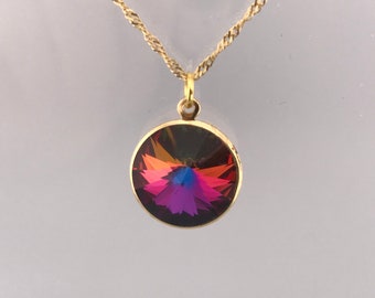 Swarovski crystal necklace: volcano rivoli pendant on a gold filled  gossamer chain