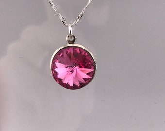 Swarovski crystal necklace: rose crystal rivoli pendant on a sterling silver gossamer chain