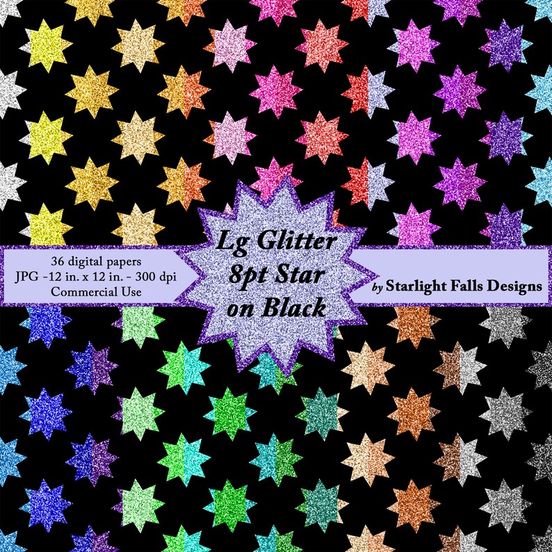 Download Instant Download Lg Glitter 8pt Star On Black Digital Paper Pack Scrapbooking Printable Scrapbooking Paper Kromasol Com