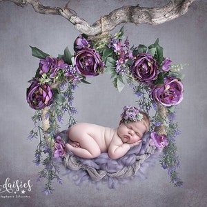 Set - Woodland Swing Hammock Indigo Still (without butterflies) Image PLUS Animated Butterfly Version - Newborn Prop - Digital Backdrop