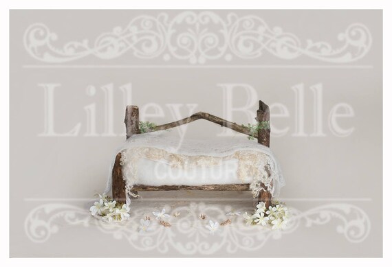 Digital Background - Digital Backdrop - Newborn Prop - Sitter Prop - Wooden Bench - Cream Floral Woodland Bench with Plain Backdrop