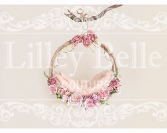 Digital Background - Digital Backdrop - Digital Newborn Prop - Photoshop Backdrop - Pink Floral Woodland Swing Hammock with Plain Backdrop