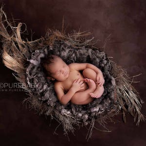 Digital Background - Digital Backdrop - Digital Newborn Prop - Composite Backdrop - Organic Palm Pod Nest with Dark Textured Backdrop.