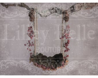 Digital Background - Digital Backdrop - Digital Newborn Prop - Digital Nest - Snow and Berry Woodland Swing with Textured Backdrop