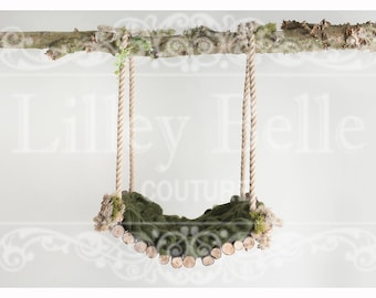 Digital Background - Digital Backdrop - Digital Prop - Digital Background - Wooden Swing - Newborn - Baby - Sitter - Mossy Woodland Swing