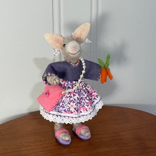 Miss Bess the Bunny OOAK original art made in the USA. Needle felted wool