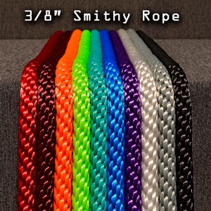May include: A variety of 3/8 inch thick Smithy Rope in different colors, including red, orange, green, blue, purple, white, and black.