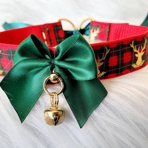 Christmas deer gold red green plaid choker collar | Xmas Choker Necklace kitty collar