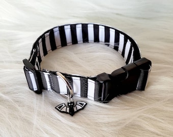 Kemonomimi Bat black and white stripe puppy cosplay collar | Gothic Bat Striped Choker