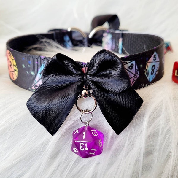 D20 Dice necklace choker | nerdy DnD dungeons and dragons kitty cosplay puppy cute galaxy purple black green