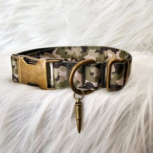 Metal Bullet pendant antiqued brass necklace army OD green Kemonomimi puppy cosplay collar | military olive drab buckle choker casing
