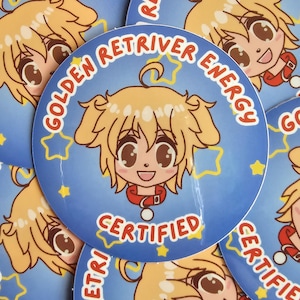 Golden Retriever Energy Certified Vinyl Sticker - Kawaii Dog (2.5x2.5")